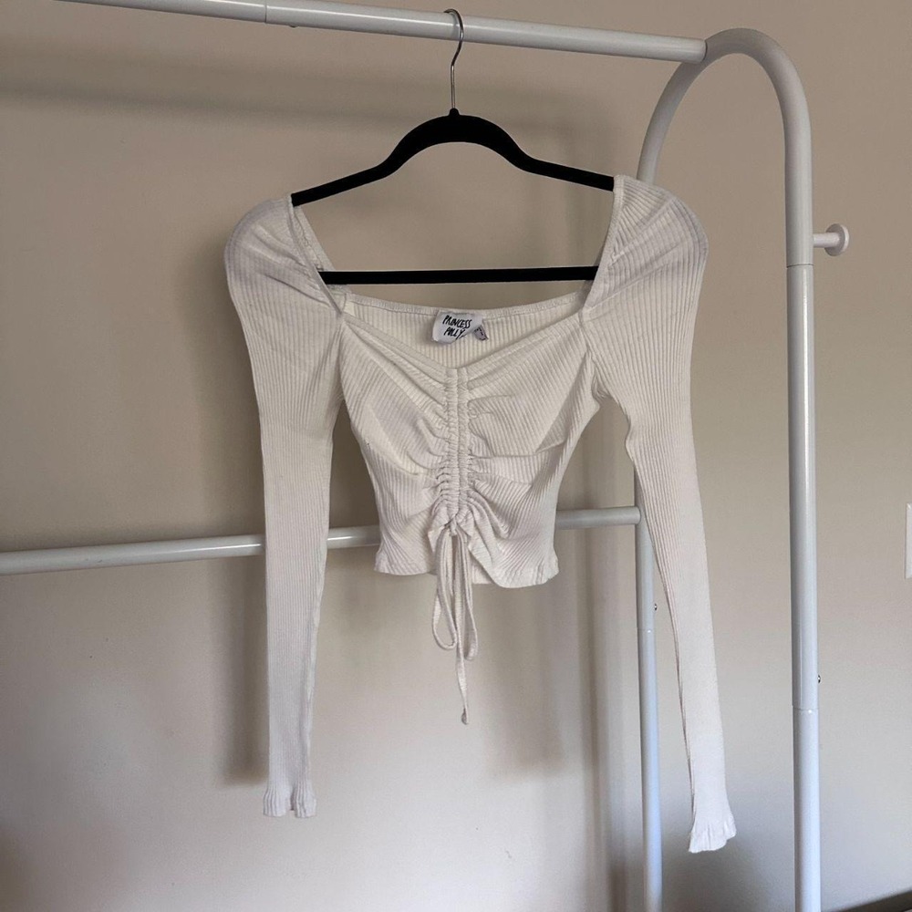 Princess Polly White Ribbed Cropped Long Sleeve Top